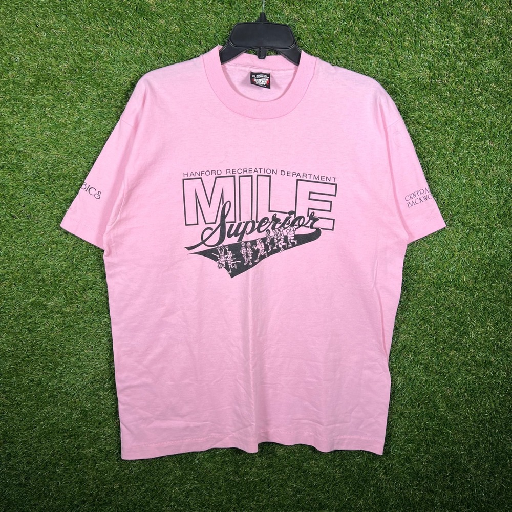 Vintage 90s Screen Stars Best Hanford Recreation Mile Superior T-Shirt Pink XL